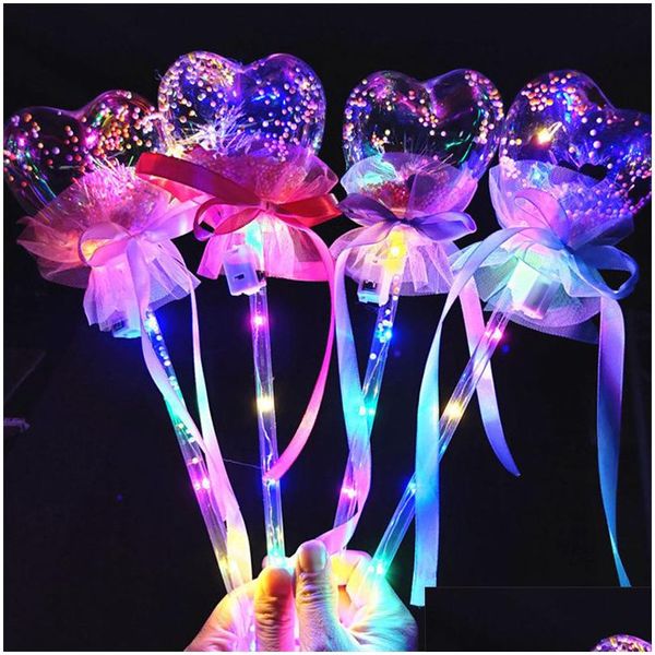 Decorazioni natalizie Led Bobo Bacchetta rotonda Stella a forma di cuore Light Up Princess Stick Magic For Kids Girls Holiday Birthday Accessory Dhmlb