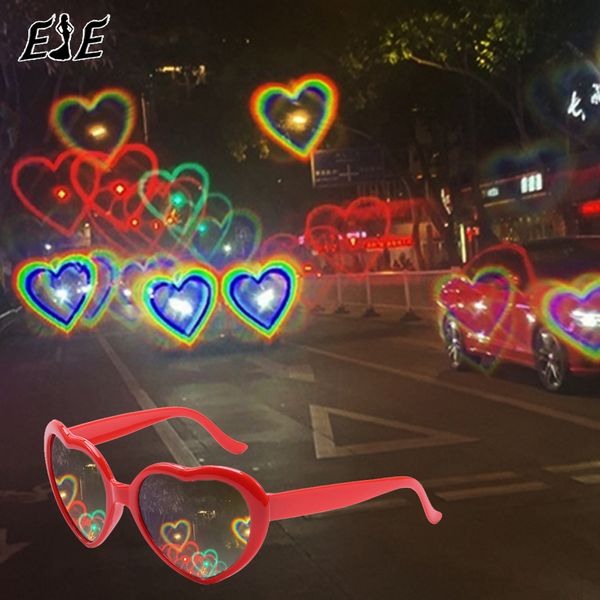 Солнцезащитные очки, модные очки в форме сердца с эффектом, часы, огни меняют форму ночью, дифракция, женские 230629