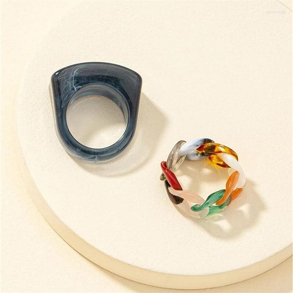 Cluster Ringe Trendy Vintage Acryl Mehrfarbige Ring Harz Frauen Freunde Party Schmuck Anillos Mujer Anillo Ästhetische