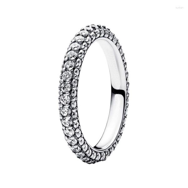 Clusterringe Logo Zeitlose einreihige Stapelfinger für Frauen Eheringe 925 Sterling Silber Feiner Schmuck Pave-Fassung Runde klare CZ