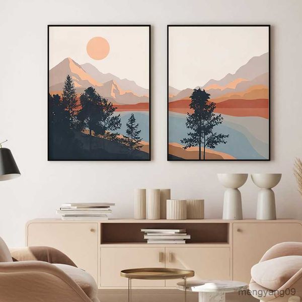 Andere Wohnkultur Mitte des Jahrhunderts abstrakte Bergsee-Szene Poster Leinwand Malerei Kunstdruck Bild Wohnzimmer Home Interior Decor R230630