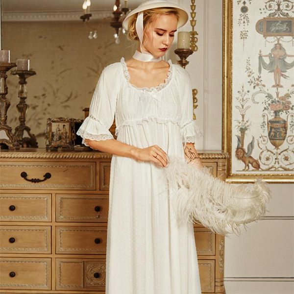 Damen-Nachtwäsche, Nachthemd, langes Kleid, kurzärmelige Nachthemden, romantische Sommer-Frauen, weißes Nachthemd, Retro-europäischer mittelalterlicher Stil