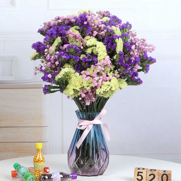 Getrocknete Blumen, trockene Blumen, unsterbliches Hochzeitsarrangement, Vergissmeinnicht, Liebe, Gras, Stroh, Chrysantheme, natürliches Zuhause, Tischaccessoires