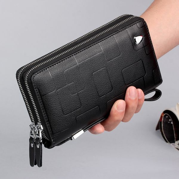 Cartera larga multifuncional de cuero genuino para hombre