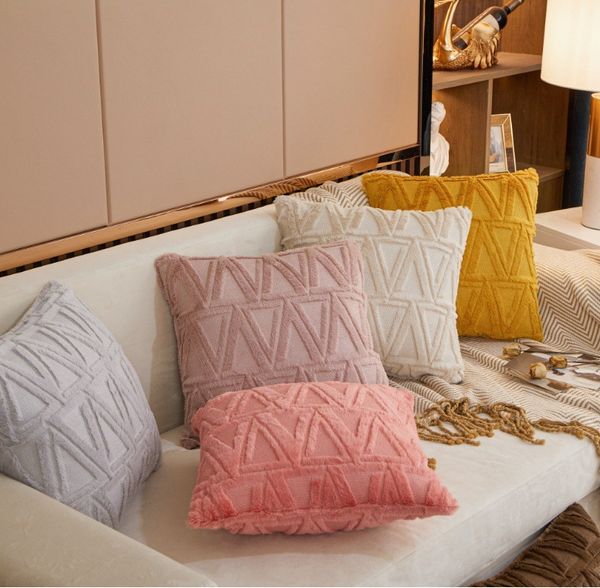 Fronha de pelúcia longa e macia de luxo, capa de almofada de cor sólida para sofá-cama, capa de almofada decorativa, decoração de casa simples