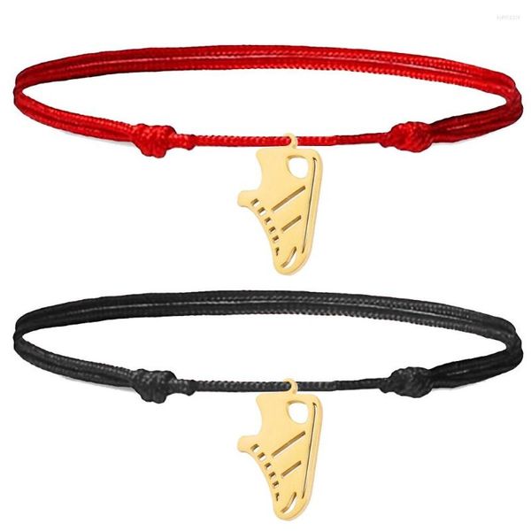 Charm Pulseiras de Aço Inoxidável Banhado a Ouro Mini Sapatos Pulseira de Linha Preta Para Mulheres Ajustável Cordão Vermelho da Sorte Feito à Mão Amizade