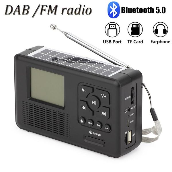 Connettori Mini DAB/FM Radio FM Solar Crank Radio Bluetooth Speaker con TFT LCD Flashlight Support TF Card/USB/Play per cuffie