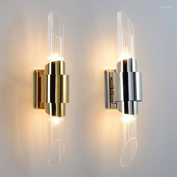 Lampade da parete Minimalista in stile europeo El Room Comodino Lampada post-moderna di design in vetro a doppia testa in acciaio inossidabile WF1012