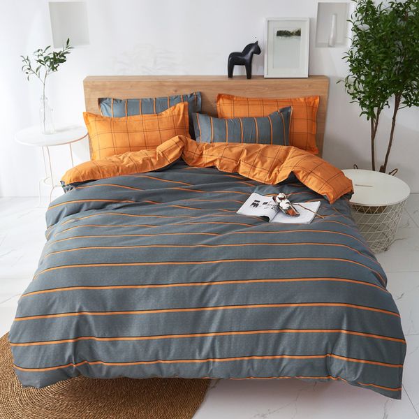 Conjuntos de cama Roupa de cama super quente e macia capa de edredon conjunto de cama listras finas simples laranja cinza conjunto de capa de colcha 3 peças 4 peças king queen completo 230629