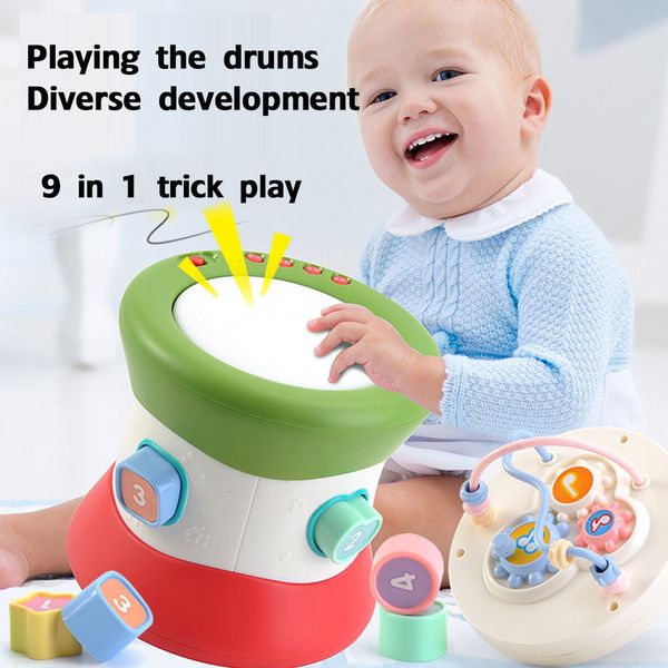Brinquedos de som de música para bebês Bebê musical tambor de batida de mão crianças educação infantil brinquedo quebra-cabeça bater tambor sino anel instrumentos brinquedos presente de aniversário 230629