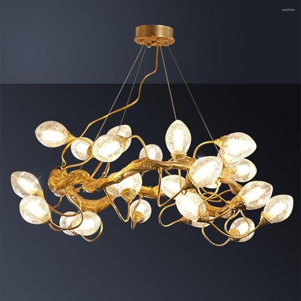 Lampadari Modern Luxury Copper LED Branch Chandelier Creative Living Room Lampade a sospensione Villa Hall Restauran Clubhouse Room Arte