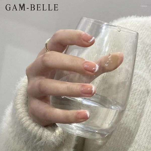Накладные ногти GAM-BELLE, 24 шт., съемные поддельные телесные французские белые кончики, полностью искусственные украшения для маникюра «сделай сам»