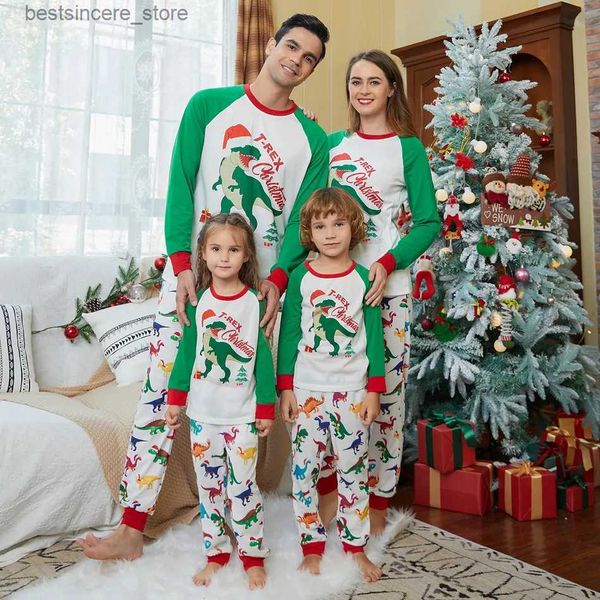 Pijama de Natal Familia Roupa de Pais e Filhos Fato de Dinossauro de Natal Roupas de Casa Roupas de Natal 0-12 anos L230522
