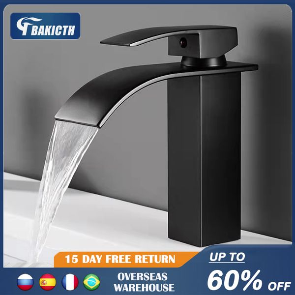 Rubinetti per lavabo da bagno Rubinetto per lavabo a cascata Bakicth Rubinetti neri Rubinetto per vasca in ottone Miscelatore per acqua fredda Rubinetto per lavabo Rubinetti per lavabo da incasso 230629