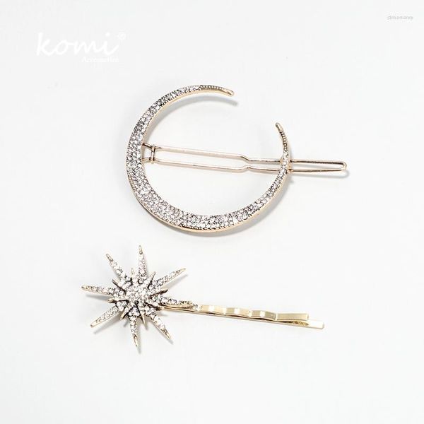 Haarspangen KOMi Boho Super Shiny Star Moon Geometrische Perlenklammer Lange Stange Süße Hand Mädchen Tägliche Accessoires K2357