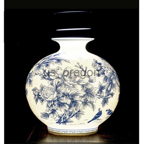 Vasen Jingdezhen Keramik Neue Chinesische Pfingstrose Blumenvase Blau Und Weiß Porzellan Ornamente Wohnzimmer Fine Bone China Vase Dekoration x0630