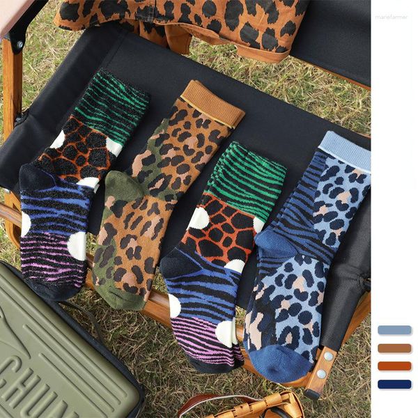 Women Socks Autumn And Winter Leopard Print Feathers Tiger Stripes Personality Fashion Color Cotton Female Thickened Mid-thigh