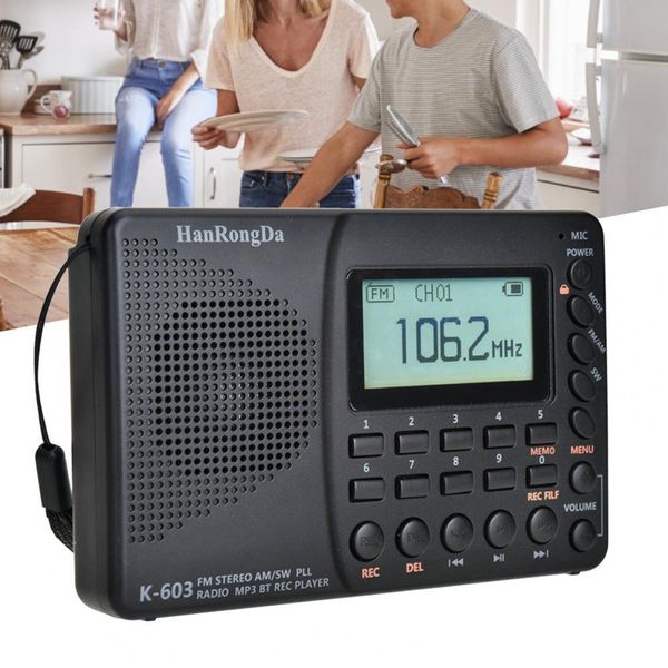 Radio K603 Display in tre lingue Scheda FM portatile Radio digitale Radio Bluetooth 5.0 per laptop Telefoni cellulari