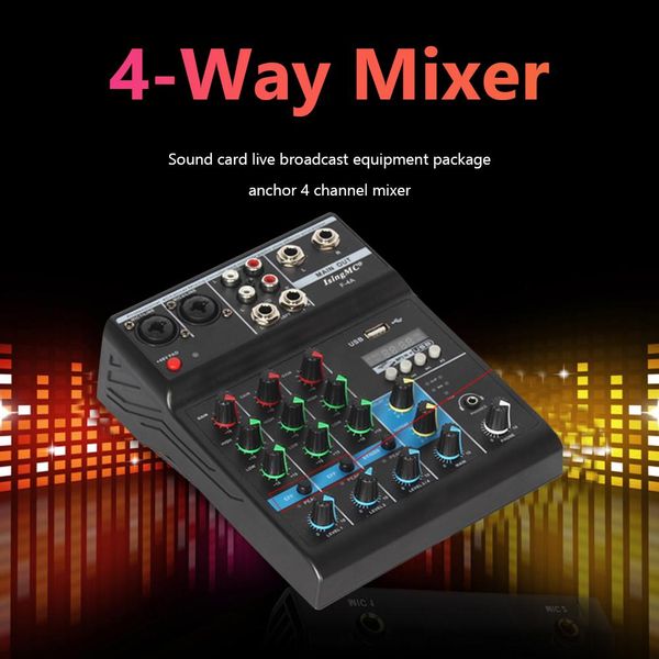 Mixer F4a Mixer audio wireless a 4 canali Console di missaggio audio USB compatibile con Bluetooth portatile per PC Registrazione Karaoke