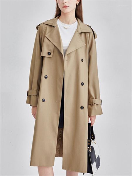 Trench da donna Cappotto lungo kaki da donna Manica con risvolto Giacca a vento ampia Moda Marea Primavera Autunno 2023 Manteau Femme Hiver