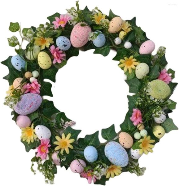 Декоративные цветы Пасхальный венок с пастельными яйцами Передняя дверь Зелень Гирлянда для внутреннего и наружного декора Стиль J