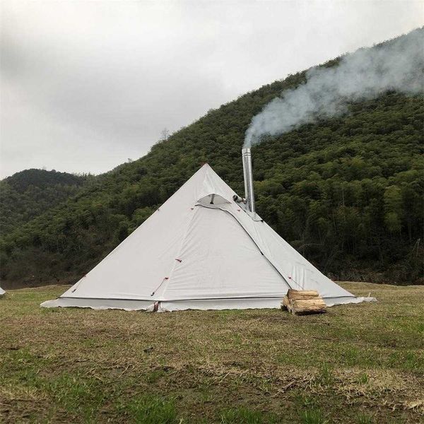 IRON WALL Chimney Tent 7-Sided 2-room Single المأوى شبكة داخلية خيمة للمغامرين التنزه والتخييم 3 مواسم HKD230630