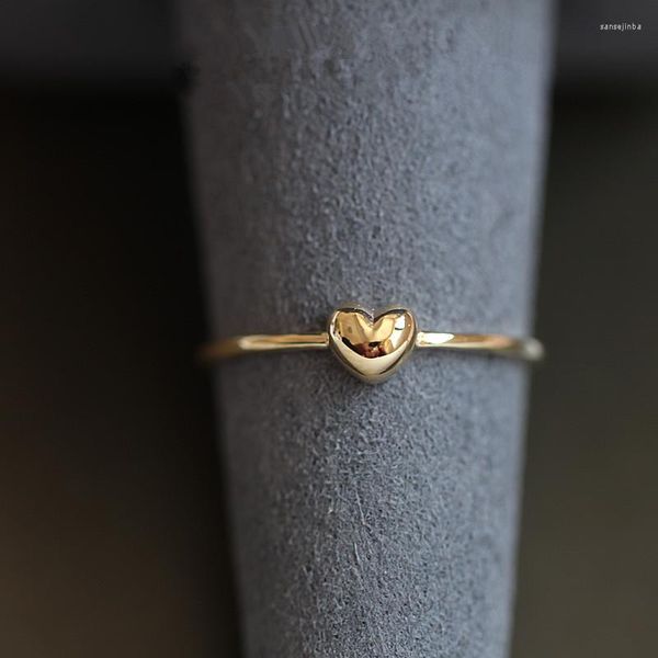 Кольца-кластеры GOLDtutu 9k Solid Gold 3d Heart Love Ring Minimal Deinty Minimalist Simple Stacking Solitaire Gif