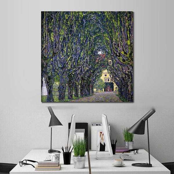 Famosa pintura de paisagem Gustav Klimt Canvas Art Tree Lined Road levando à mansão em Kammer Decoração moderna da sala de estar