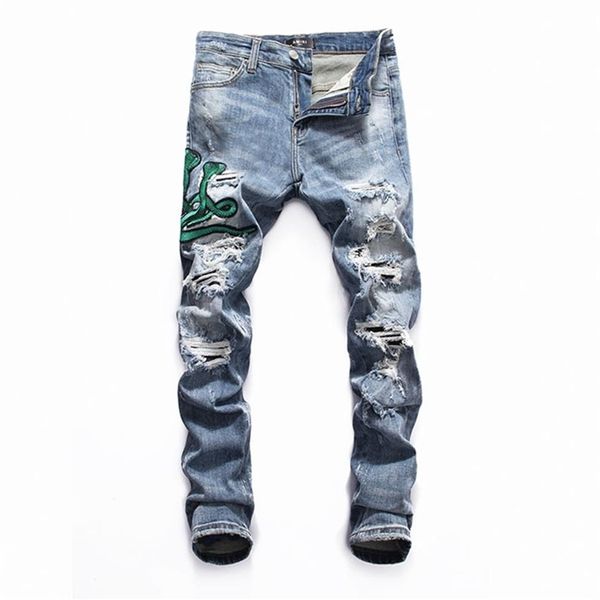 Europäischen Club-Stil Herren Markenjeans Schlangenmuster Männer Slim Jeans Hosen Männer Denim Hosen Reißverschluss Bleistift Hosen Jeans für Männer 201112682