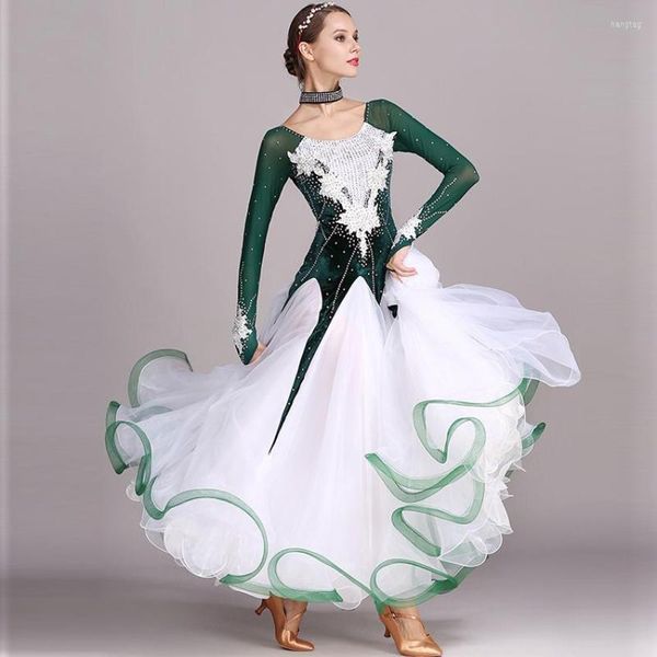 Sahne Giyim Waltz Balo Salonu Yarışması Tutu Elbise Standart Modern Dans Performansı Kostümleri High End Kadın Rhinestones Abiye giyim