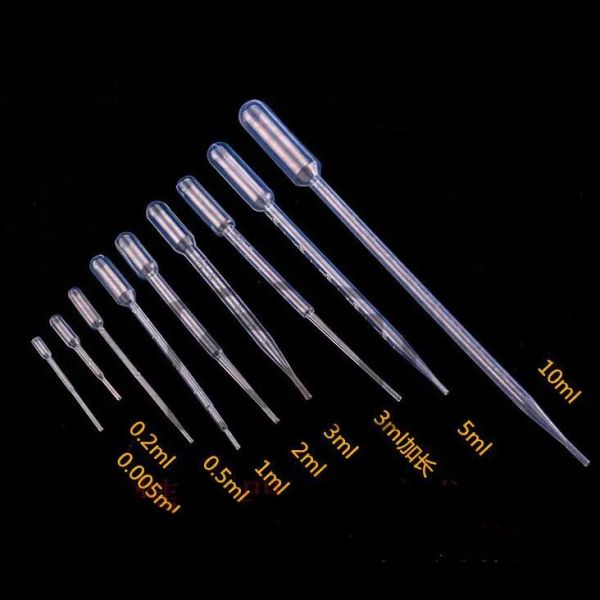 Conta-gotas graduados de plástico transparente descartável Pasteur Pipetas de transferência graduadas descartáveis para laboratório escolar 1ml 2ml 3ml 5ml 10ml