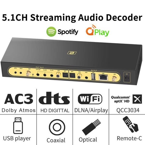 Mixer Airplay Dlna Wifi Musik Box 5.1ch Audio Decoder Aptxhd Bluetooth 5.0 Empfänger Dac Dts Ac3 Atmos Spdif Koaxial PCusb Soundkarte