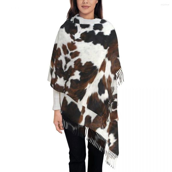 Sciarpe Moda Pelle bovina Trama Nappa Sciarpa Donna Inverno Autunno Scialle caldo Avvolgere Pelle animale femminile