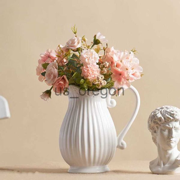 Vasi Bollitore in ceramica Vaso per fiori Composizione di fiori bianchi puri Vaso per il latte Decorazioni per la casa Vaso per bottiglie Stile country Creatività Vaso da tavolo x0630