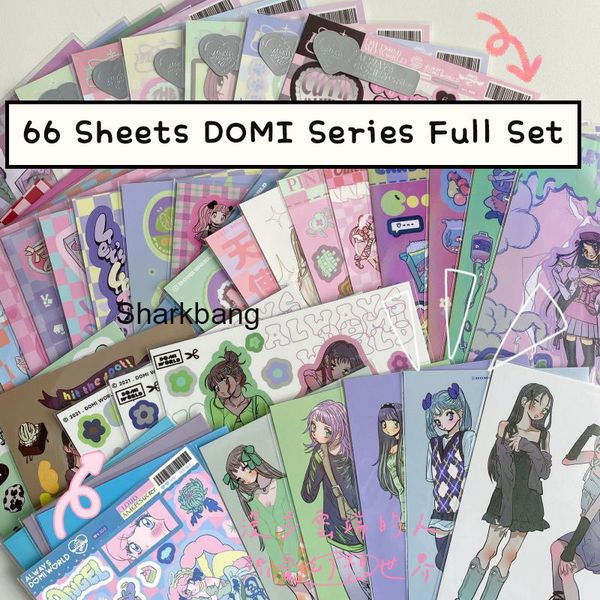 Клейкие наклейки Sharkbang Domi Series 12 шт. 24 шт. 66 шт. Полный набор Deco Korean Kpop Cool Girls Journal Sticker DIY Posticards Suppliers 230630