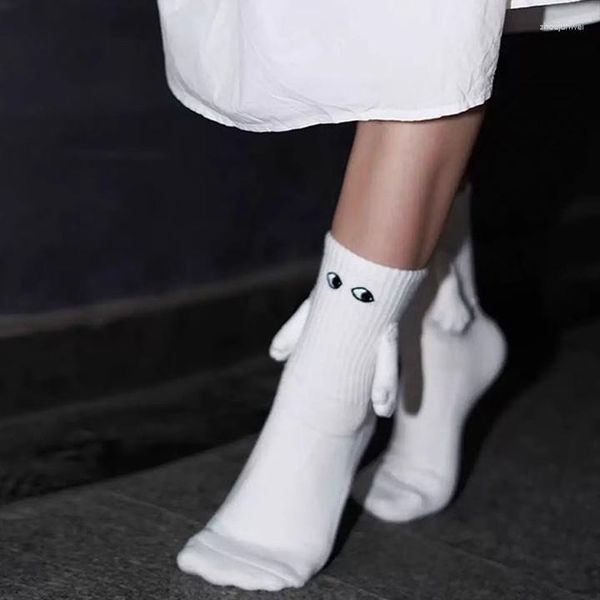 Женские носки, 1 пара, Клубные знаменитости, модные забавные креативные магнитные притягивающие руки, черные, белые, с мультяшными глазами, пары Sox