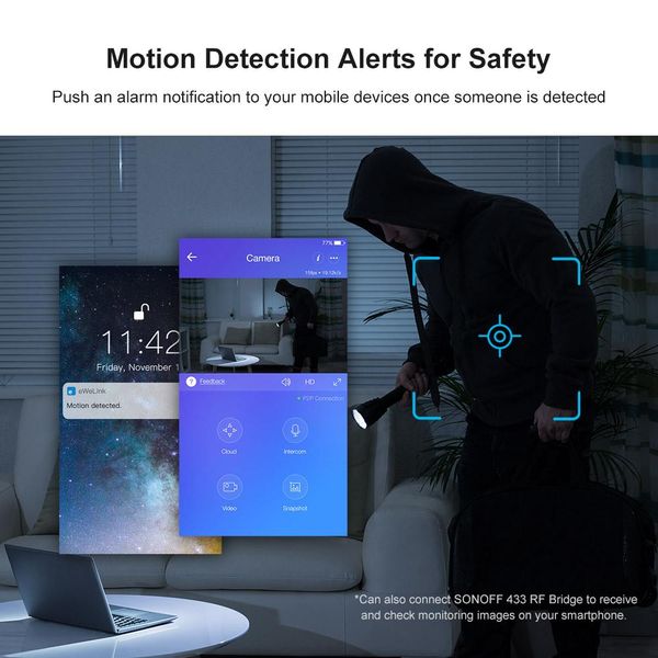 Home Sonoff 1080p HD IP -Überwachungskamera WiFi Wireless App kontrolliert GK200MP2B Motion Detective 360 ° Anzeigen Aktivitätswarnung Kamera