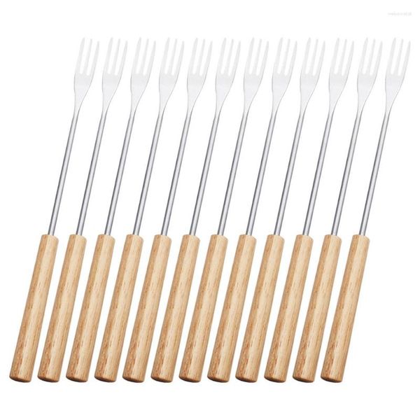 Set di stoviglie 12 pezzi Forchetta per fonduta di cioccolato Utensile per barbecue Cucina per immersione Forchette per frutta utili in acciaio inossidabile