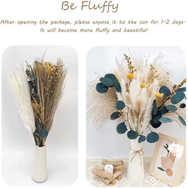 Flores secas grama decoração natural reed coelho caudas pomposo eucalipto para casa decoração de casamento arranjo