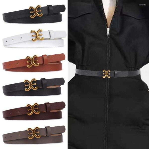 Cinture Donna Casual Design di lusso Retro Cinturino in vita sottile Cintura in pelle Cintura in metallo con fibbia a C Abito da pantalone