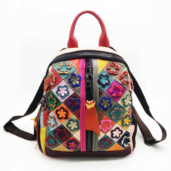 Zaino stile nuova borsa da donna in pelle strato superiore pelle bovina romboidale colore abbinato zaino a doppia spalla stile etnico college 230619