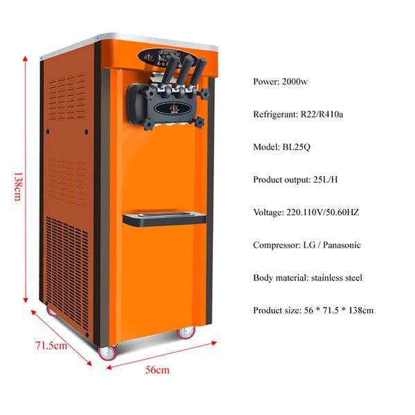 Máquina de sorvete de aço inoxidável comercial LINBOSS novo design pequena máquina de moldagem automática de sorvete macio 2000 w