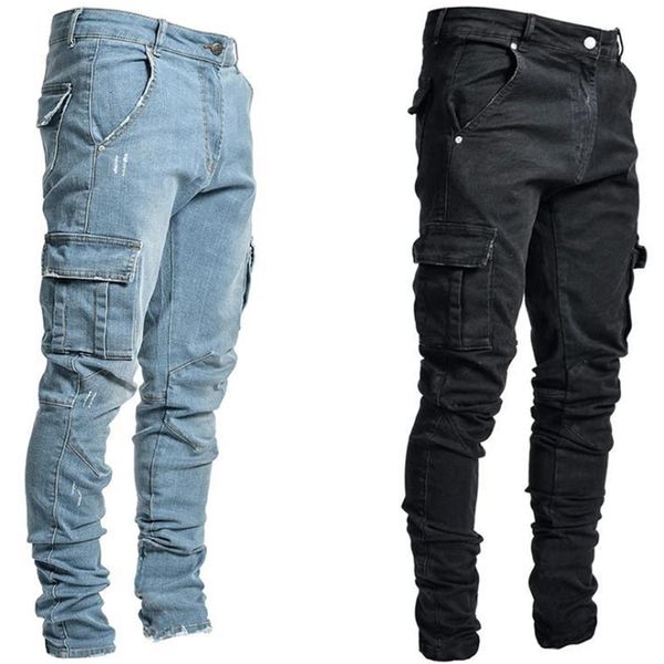 Мужские джинсы 2023 Fashion y2k Streetwear Дизайнерская одежда Slim Solid Color Multi Pockets Cargo Pants Men Pantalones Hombre джинсы для мужчин 230629