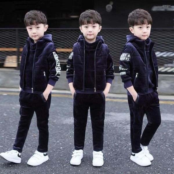 Completi di abbigliamento -30 gradi Ragazzi inverno felpato addensato 3 pezzi vestito bambini vestiti di velluto dorato bambini gilet cappotto felpe con cappuccio pantaloni P23