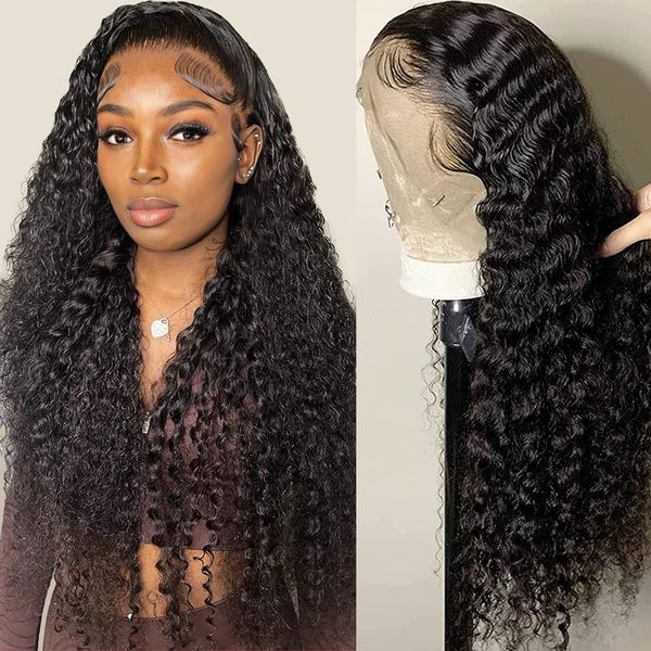 Deep Wave HD Lace Front Wigs cabelo humano 150% Denisty 13X4 Transparent Frontal Wigs Curly Wig for Women Pre Plucked Natural Black