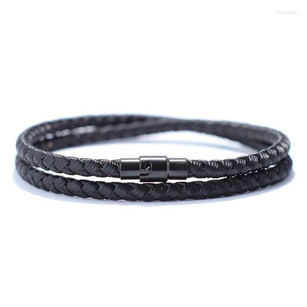 Charm Bracelets 2023 Dupla Camada Paracord Pulseira Masculina 4mm Quilha Corda Trançada Braclet Botão Preto Fivela Magnética Lazer Festa Amizade