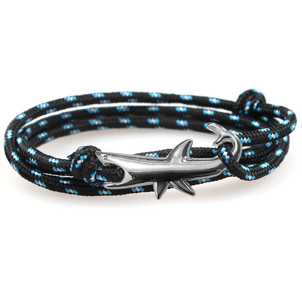 Çok Katmanlı Gunmetal Shark Charm Bilezik Renkli Paracord Takı