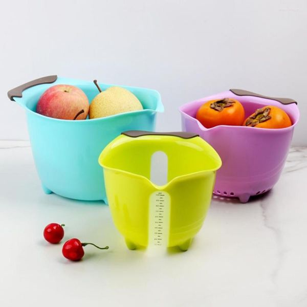 Tigelas 3 pçs/conjunto mistura de salada com orifícios de drenagem de escala bico pequeno mix filtro de cozimento conjunto de frutas ferramenta de cozinha