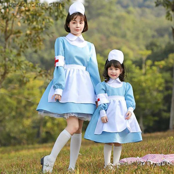 Genitore-bambino Outfit Nurse Costume Halloween Maid Lolita Dress Giornata dei bambini Settimana del libro Donne Ragazze Fancy Dress L230522