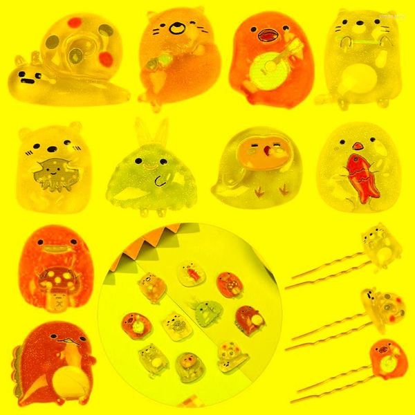 Fermagli per capelli Barrettes 10Pcs Cartoon Resin Plane Convex Round Mobile Phone Decoration Lovely Cute Small Animal Circle Hairpin AccessoriesHai